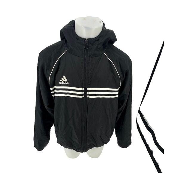 Adidas Vintage Men Small ZIP Up Jacket Hooded Winter Outdoor Retro Black CLT - Picture 1 of 13